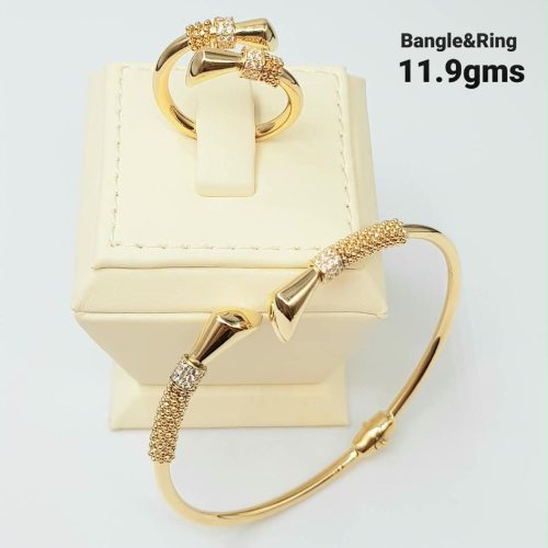 18K Gold Infinity Bangle & Ring Set