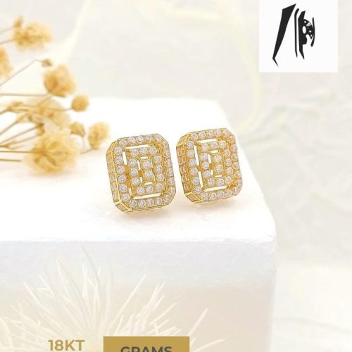 18K Gold Square Stud Earrings 4.8gram