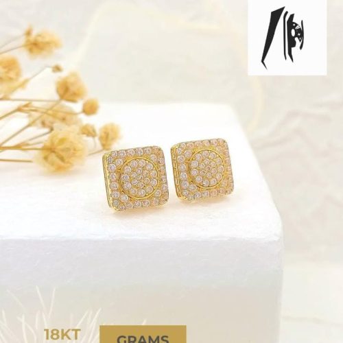 18K Gold Square Stud Earrings 4.2gram